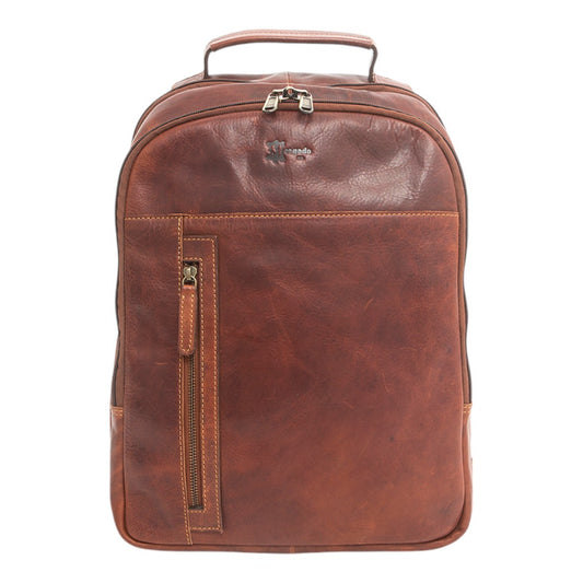 Business Leather Backpack with Front Zip Pocket