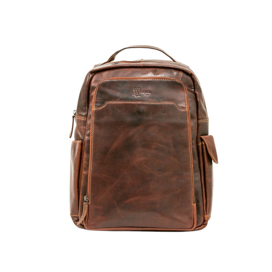 Slim Leather Backpack with External Pockets