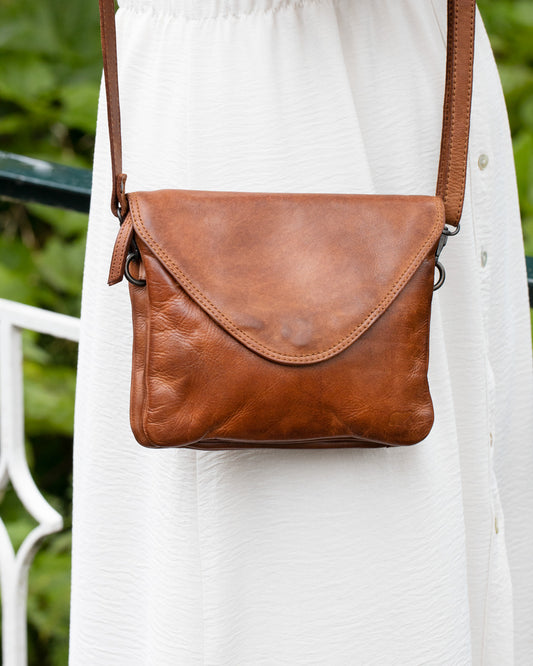 Leather Crossbody Bag with Flap Closure