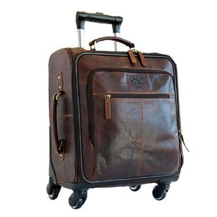 Luxury Vintage Leather Cabin-Size Rolling Suitcase