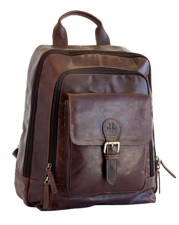 Vintage Leather Backpack with Front Buckle Pocket