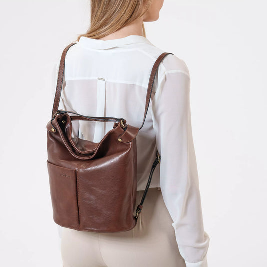 Brown Leather 2-in-1 Shoulder Bag & Backpack
