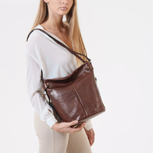 Brown Leather 2-in-1 Shoulder Bag & Backpack